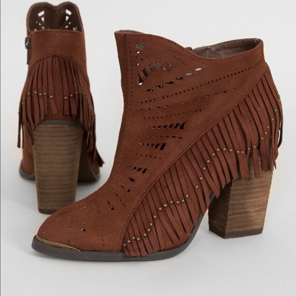 Rust Boho Fringe Ankle Boots - Picture 3 of 3